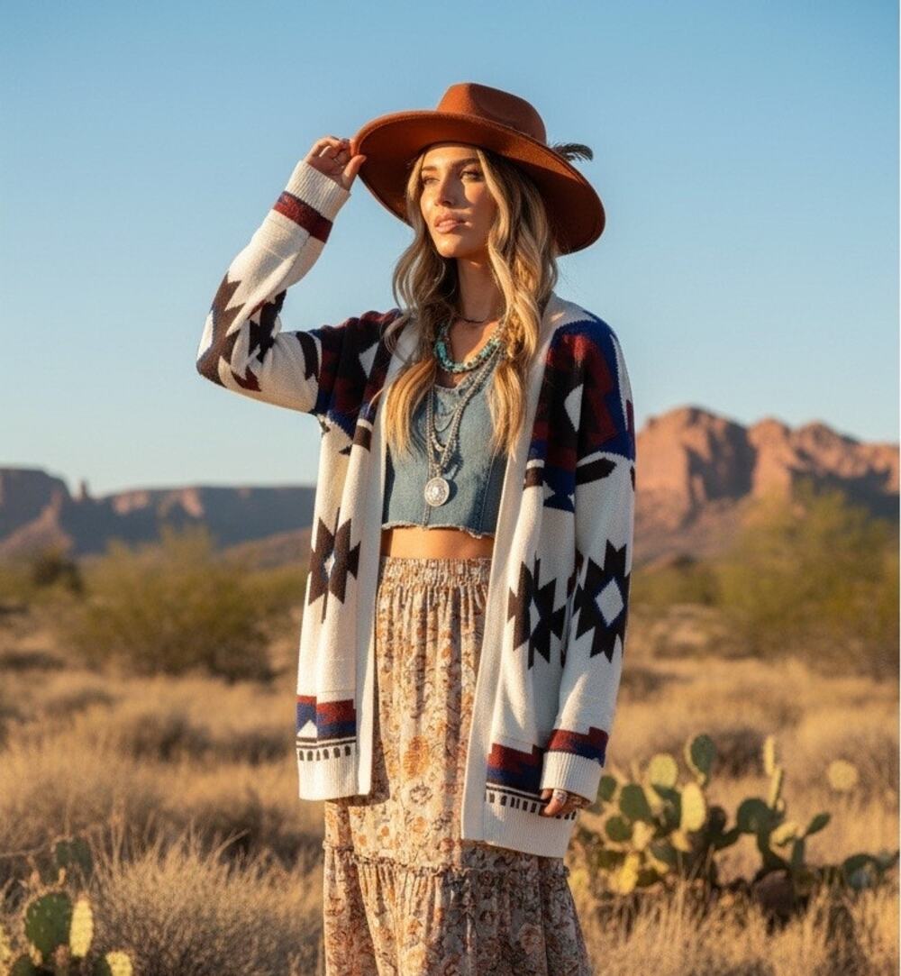 Lucky Brand Southwestern Knit Cardigan – Size Small (Oversized Fit)